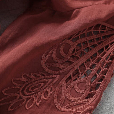 Buddha Stones Embroidery Patchwork Long Puff Sleeve Drawstring Midi Dress With Pockets - image 18