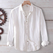 Foviel Men's Shirt Solid Color Lapel Top Short Sleeve Comfy Button Crease Cotton Linen Shirt