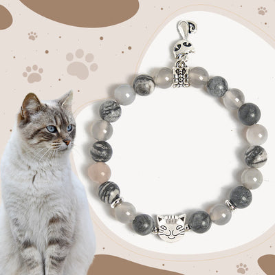 Buddha Stones Birman Cat Natural Grey Jasper Agate Bead Healing Bracelet - Birman Cat(Wrist Circumference: 15-16cm) - image 0
