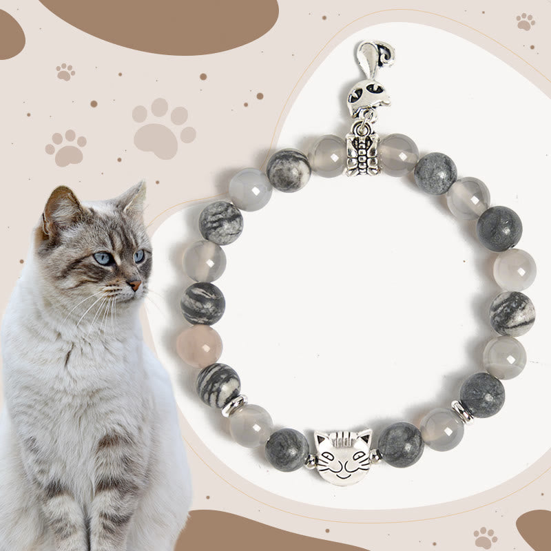Buddha Stones Birman Cat Natural Grey Jasper Agate Bead Healing Bracelet - Birman Cat(Wrist Circumference: 15-16cm) - image 0
