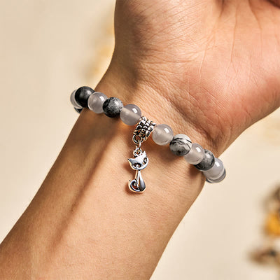 Buddha Stones Birman Cat Natural Grey Jasper Agate Bead Healing Bracelet - image 3