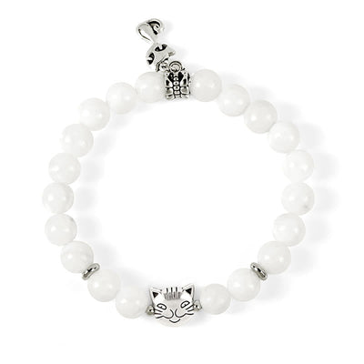 Buddha Stones White Cat Natural White Chalcedony Bead Positive Bracelet - image 6