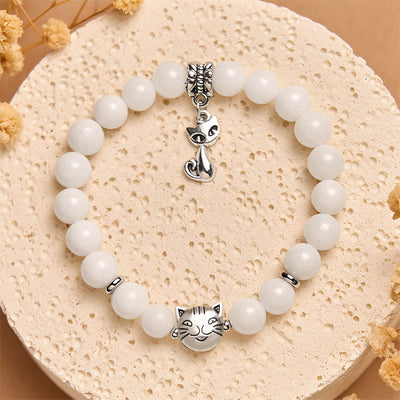 Buddha Stones White Cat Natural White Chalcedony Bead Positive Bracelet - image 2