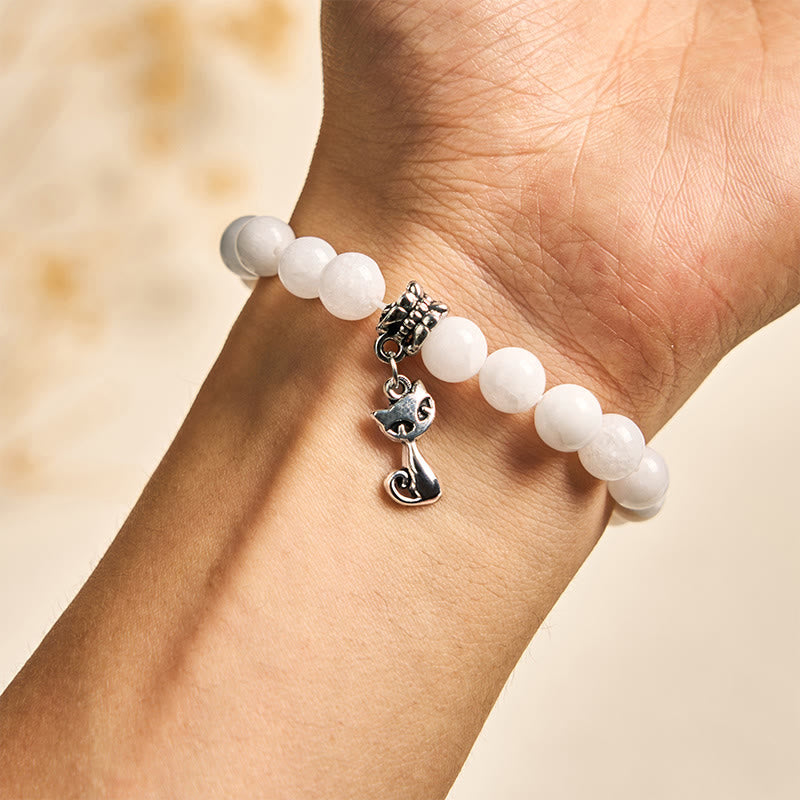 Buddha Stones White Cat Natural White Chalcedony Bead Positive Bracelet - image 4