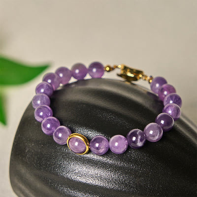 Buddha Stones Natural Amethyst Beads Balance Relieves Stress Buckle Bracelet - Amethyst & Golden Buckle(Wrist Circumference: 14-16cm) - image 0