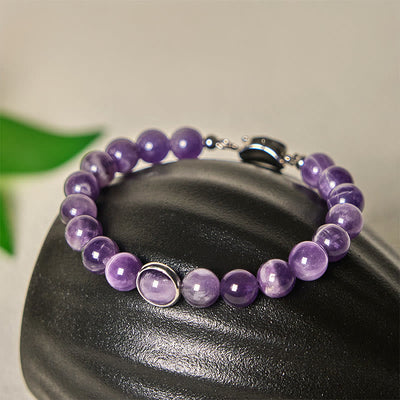 Buddha Stones Natural Amethyst Beads Balance Relieves Stress Buckle Bracelet - Amethyst & Silvery Buckle(Wrist Circumference: 14-16cm) - image 7