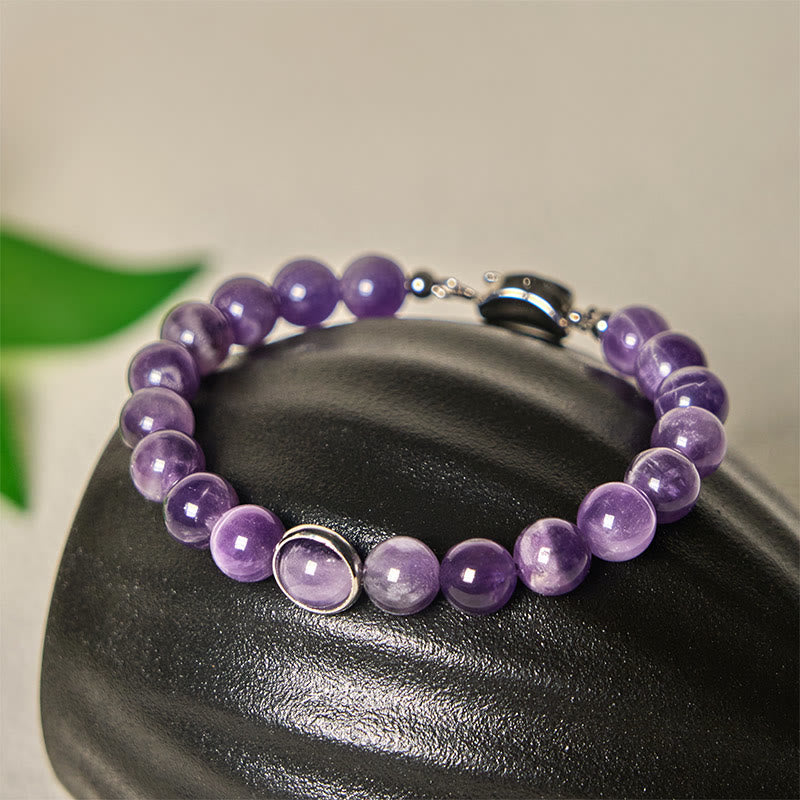 Buddha Stones Natural Amethyst Beads Balance Relieves Stress Buckle Bracelet - Amethyst & Silvery Buckle(Wrist Circumference: 14-16cm) - image 7
