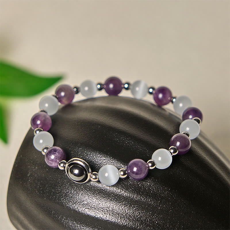Buddha Stones Natural Amethyst White Cat's Eye Beads Balance Bracelet - Amethyst & White Cat's Eye(Wrist Circumference: 15-17cm) - image 0