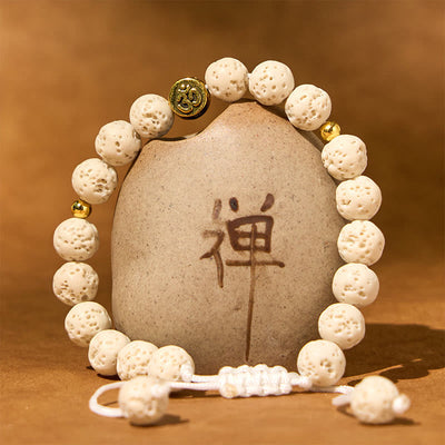 Buddha Stones Whitelava Rock Om Symbol Healing Calm Bracelet - image 1