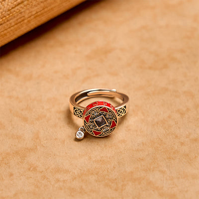 Buddha Stones Om Mani Padme Hum Copper Prayer Wheel Rotatable Wealth Ring - image 2
