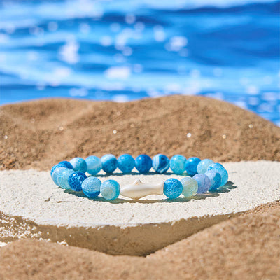 Buddha Stones Natural Agate Stone Shark Wisdom Bracelet - Blue Crackle Agate(Wrist Circumference: 15-18cm) - image 4