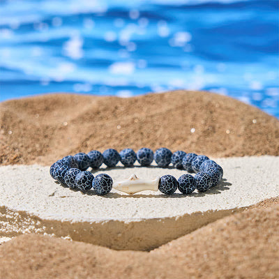 Buddha Stones Natural Agate Stone Shark Wisdom Bracelet - Dark Blue Crackle Agate(Wrist Circumference: 15-18cm) - image 7