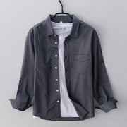 Foviel Solid Color Long Sleeve Buttons Down Design Men Cotton Shirt Clothing