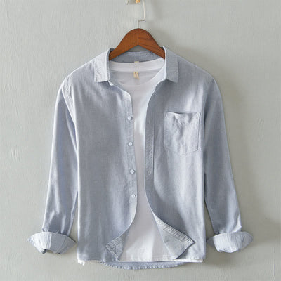 Buddha Stones Solid Color Long Sleeve Buttons Down Design Men Cotton Shirt Clothing - LightGrey - US/UK/AU40，EU50 (3XL) - image 6