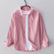 Foviel Solid Color Long Sleeve Buttons Down Design Men Cotton Shirt Clothing