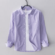Foviel Solid Color Long Sleeve Buttons Down Design Men Cotton Shirt Clothing