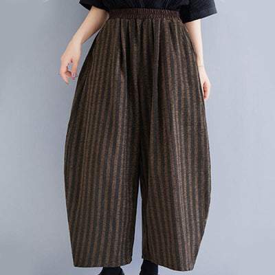 Buddha Stones Casual 7-8 Length Corduroy Stripes Women's Polyester Wide Leg Pants With Pockets - SaddleBrown - US8-10，UK/AU12-14，EU40-42 (2XL) - image 13