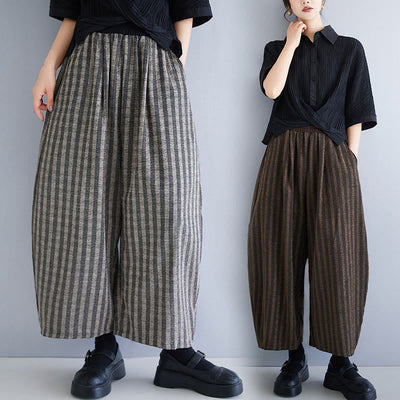 Buddha Stones Casual 7-8 Length Corduroy Stripes Women's Polyester Wide Leg Pants With Pockets - image 0