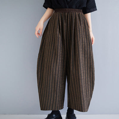 Buddha Stones Casual 7-8 Length Corduroy Stripes Women's Polyester Wide Leg Pants With Pockets - image 19
