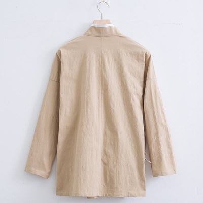 Buddha Stones Vintage Solid Long Sleeve Lace-up Design Cotton Linen Men's Shirt - image 9