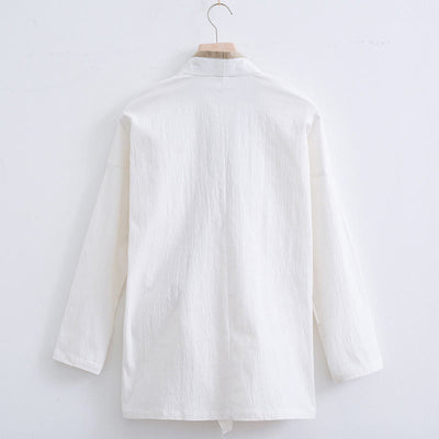 Buddha Stones Vintage Solid Long Sleeve Lace-up Design Cotton Linen Men's Shirt - image 1
