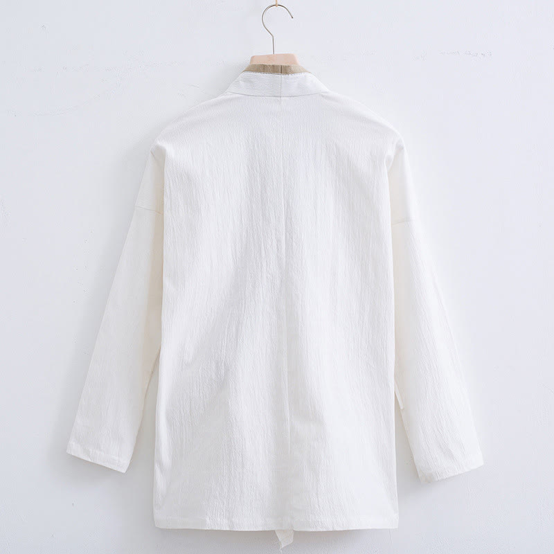 Buddha Stones Vintage Solid Long Sleeve Lace-up Design Cotton Linen Men's Shirt - image 1