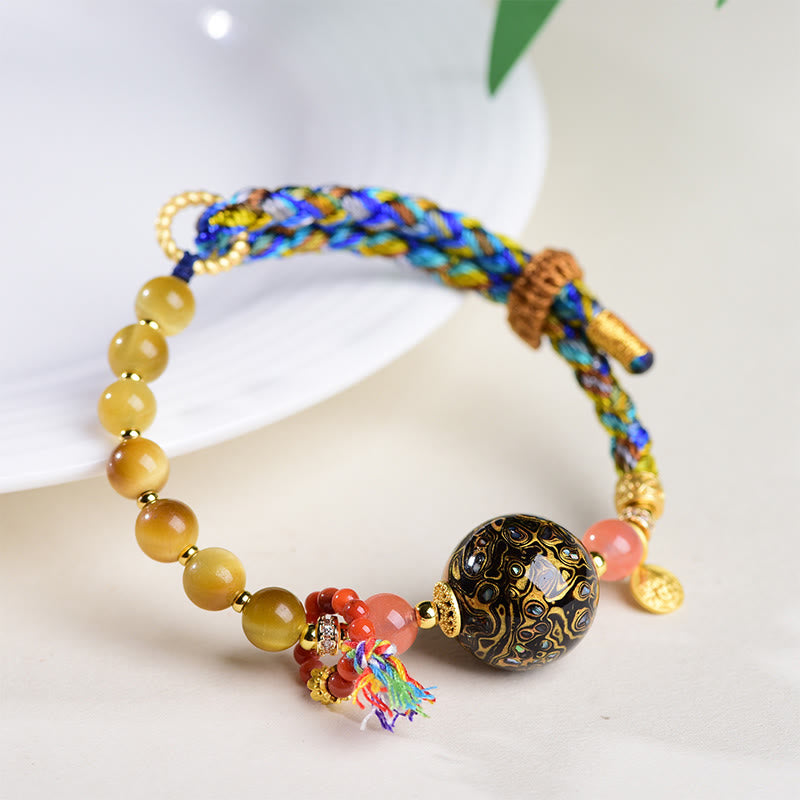 Buddha Stones Tibetan  Lacquer Bead Hand-woven Tiger Eye Stone Protection Bracelet - image 3