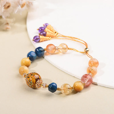 Buddha Stones Tibetan Lacquer Bead Hand-woven Various Crystals Power  Bracelet - image 1