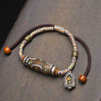 Buddha Stones Handcrafted Tibetan Nine-eye Dzi Bead Protection Rope Bracelet - White Rope & Nine-Eye Dzi Bead (Wrist Circumference: 16-20cm) - image 8
