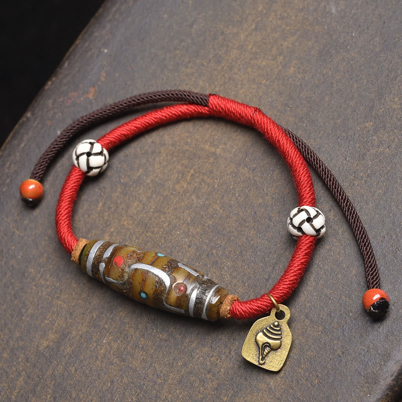 Buddha Stones Handcrafted Tibetan Nine-eye Dzi Bead Protection Rope Bracelet - Red Rope & Nine-Eye Dzi Bead (Wrist Circumference: 16-20cm) - image 5