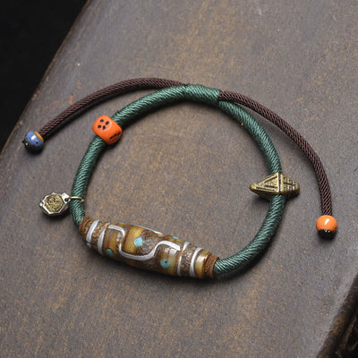Buddha Stones Handcrafted Tibetan Nine-eye Dzi Bead Protection Rope Bracelet - Green Rope & Nine-Eye Dzi Bead (Wrist Circumference: 16-20cm) - image 7