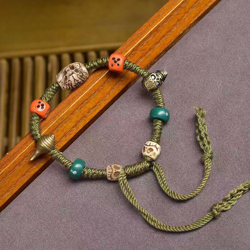 Buddha Stones Tibetan Dragon Pattern Dice Handmade Rope Bracelet - image 1
