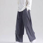 Foviel Plain Patchwork Design Men's Cotton Pants With Pockets