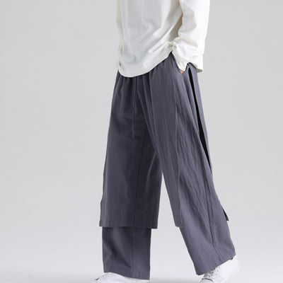 Buddha Stones Plain Patchwork Design Men's Cotton Pants With Pockets - SlateGray - US/UK/AU46，EU56 (5XL) - image 0