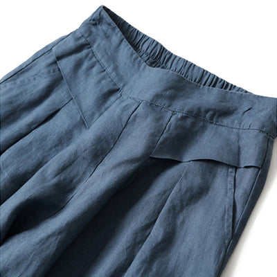 Buddha Stones Plain Color Cotton Linen High Waist Wide Leg Pants With Pockets - image 6