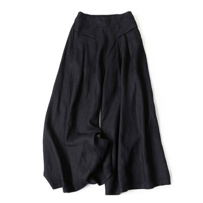 Buddha Stones Plain Color Cotton Linen High Waist Wide Leg Pants With Pockets - Black - US16，UK/AU20，EU48 (3XL) - image 21