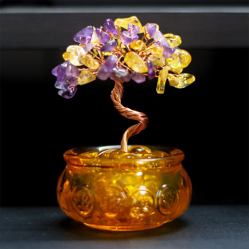 Buddha Stones Various Crystal Citrine Amethyst Pink Crystal Tree Prosperity Home Decoration - Citrine&Amethyst 6*10cm - image 6