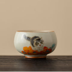 Buddha Stones Cute Persimmon Cat Teacup Kung Fu Tea Cup - Cat 5.7cm*4.2cm*75ml - image 0
