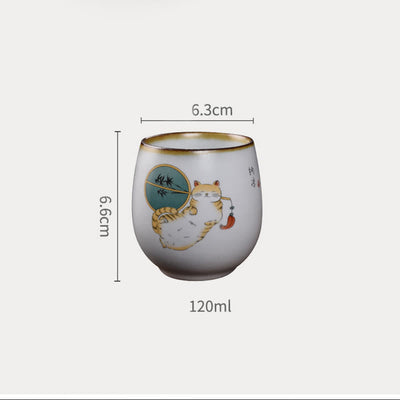 Buddha Stones Cute Lying Cat Branches Teacup Kung Fu Tea Cup - image 14