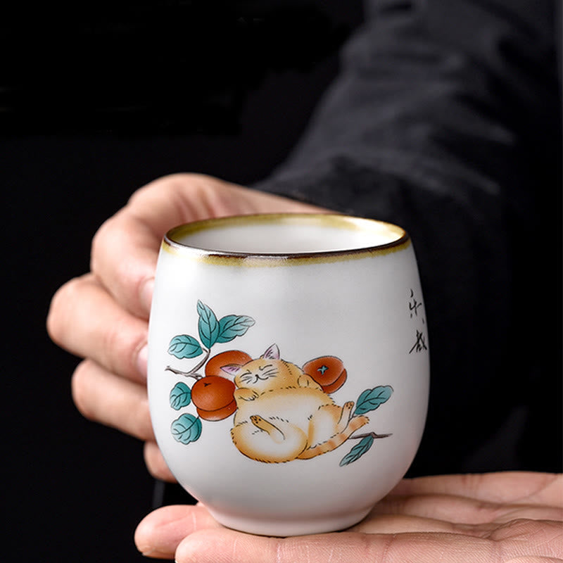 Buddha Stones Cute Lying Cat Branches Teacup Kung Fu Tea Cup - image 2