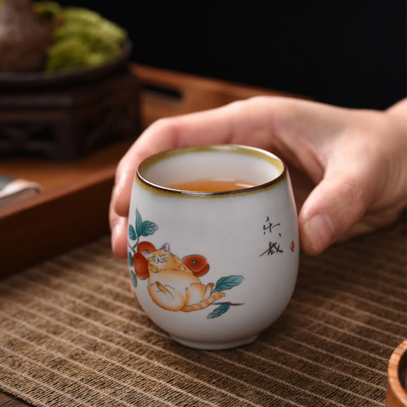 Buddha Stones Cute Lying Cat Branches Teacup Kung Fu Tea Cup - image 3