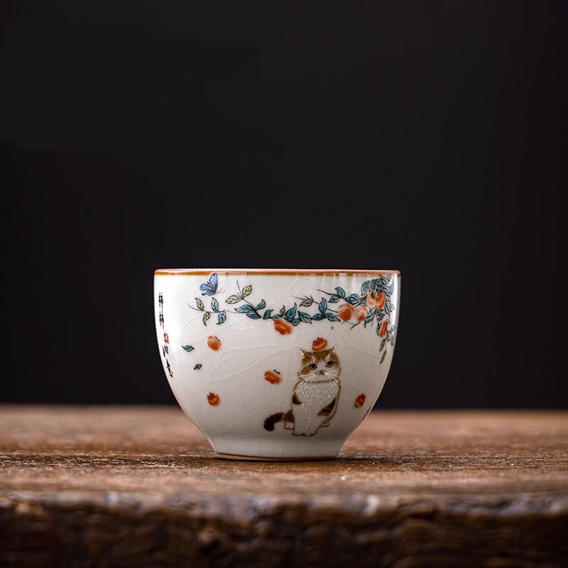 Buddha Stones Cute Cat Butterfly Teacup Kung Fu Tea Cup - image 1