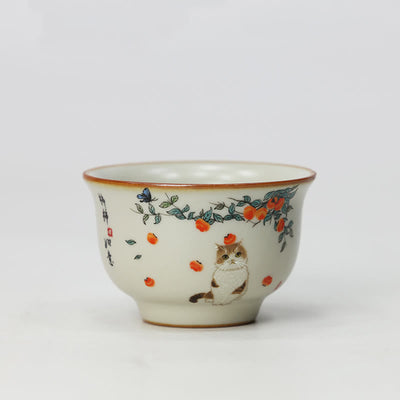 Buddha Stones Cute Cat Butterfly Teacup Kung Fu Tea Cup - Cat 2.67in*1.69in*2.2oz(6.8cm*4.3cm*65ml) - image 10