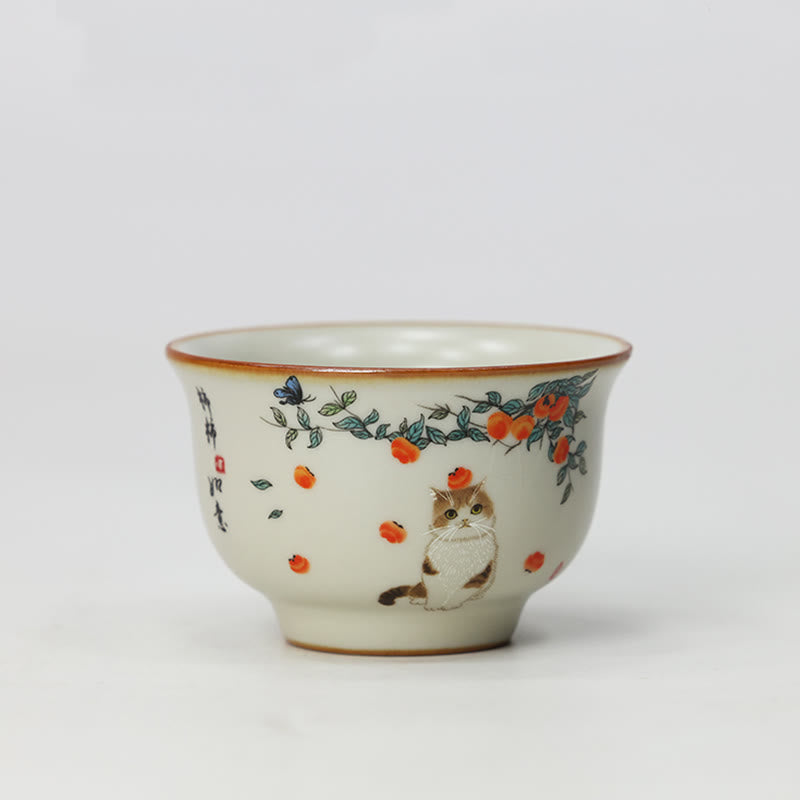 Buddha Stones Cute Cat Butterfly Teacup Kung Fu Tea Cup - Cat 2.67in*1.69in*2.2oz(6.8cm*4.3cm*65ml) - image 10