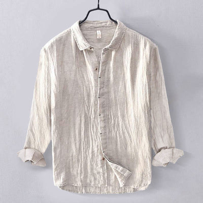 Buddha Stones Men's Shirt Solid Color Lapel Top Long Sleeve Comfy Button Crease Cotton Linen Shirt - Beige - US/UK/AU50，EU60 (5XL) - image 14