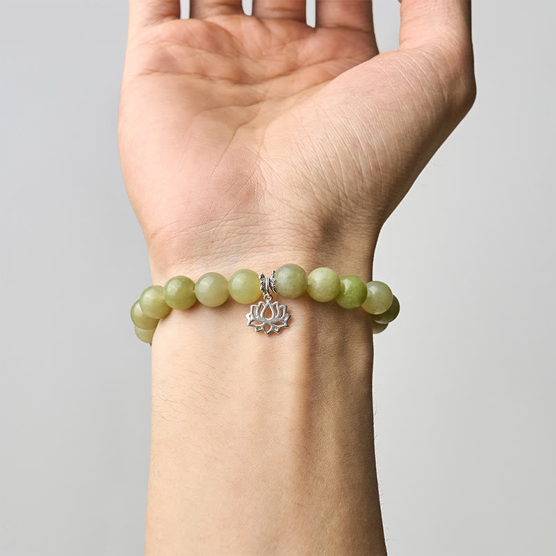 Buddha Stones 925 Sterling Silver Lotus Natural Cyan Jade Luck Bracelet - image 4