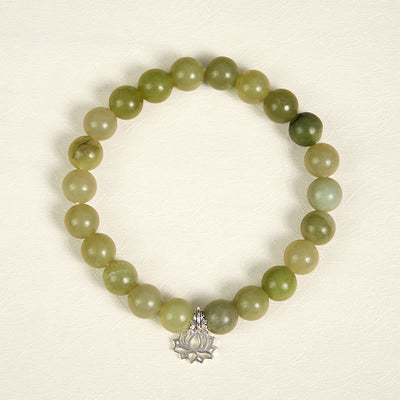 Buddha Stones 925 Sterling Silver Lotus Natural Cyan Jade Luck Bracelet - image 2