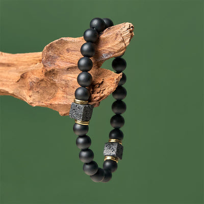 Buddha Stones Natural Frosted Black Onyx Square Lava Rock Fortune Bracelet - image 3