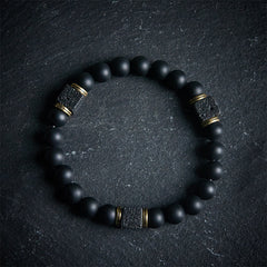 Buddha Stones Natural Frosted Black Onyx Square Lava Rock Fortune Bracelet - 17cm - image 0