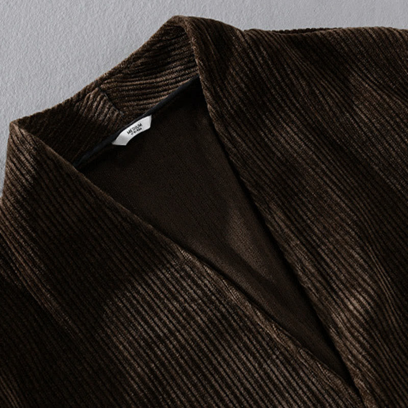 Buddha Stones Commute V-neck Simple Ribbed Texture Design Long Sleeve Men's Jacket - image 9